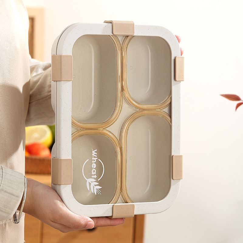 Student Minimalist Wheat Compartment Lunch Box Office Worker Cafeteria Takeout Buckle Bento Box Light Food Container