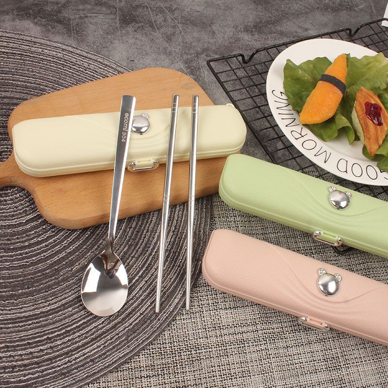 Creative 304 Stainless Steel Tableware Set Student Portable Travel Spoon and Chopsticks 2-Piece Set Gift Kids Outdoor Tableware