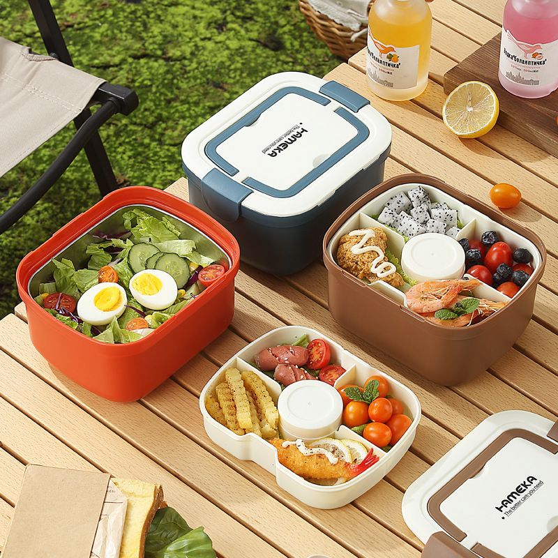 Minimalist Student Double-Layer Compartment Stainless Steel Buckle Lunch Box Office Worker Portable Lunch Bento Box Food Container