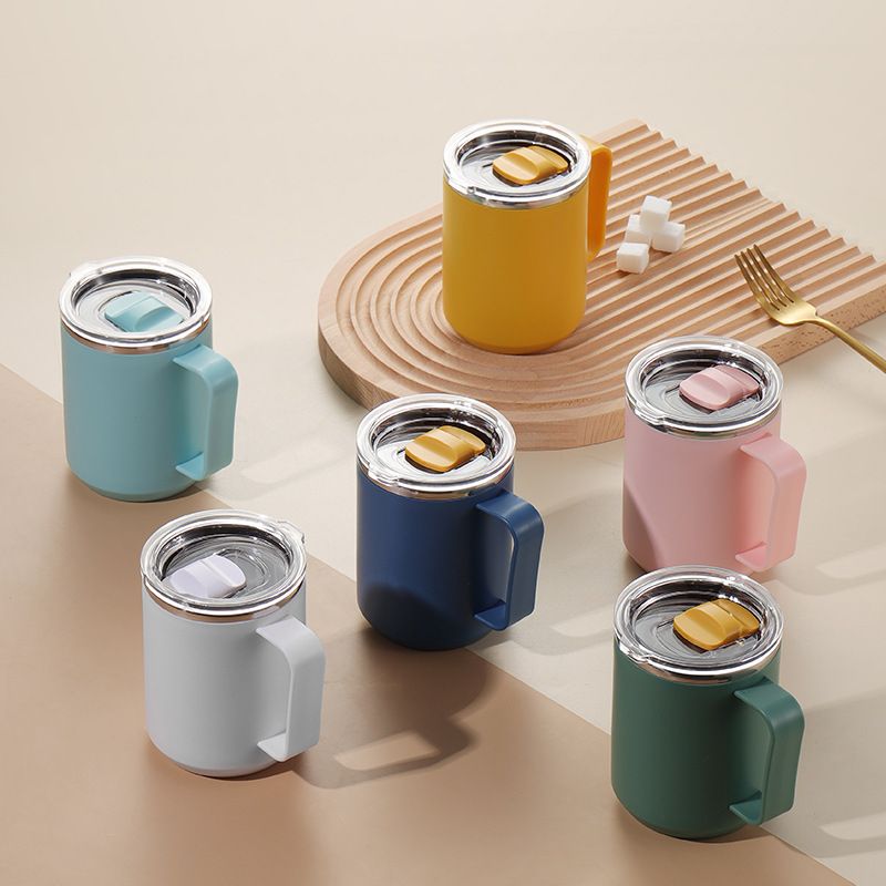 304 Stainless Steel Double-Layer Mug with Lid Office Tumbler Cup Student Milk Cup Gift