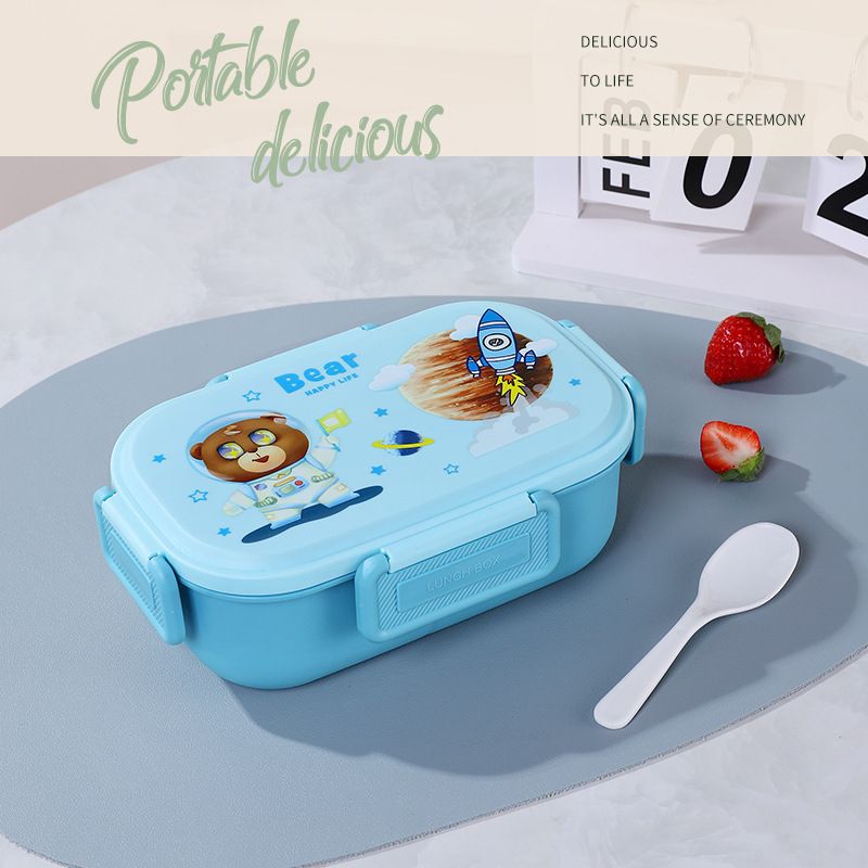Kids Cartoon Plastic Compartment Lunch Box Student Portable Lunch Bento Box Microwave Safe Takeout Food Container