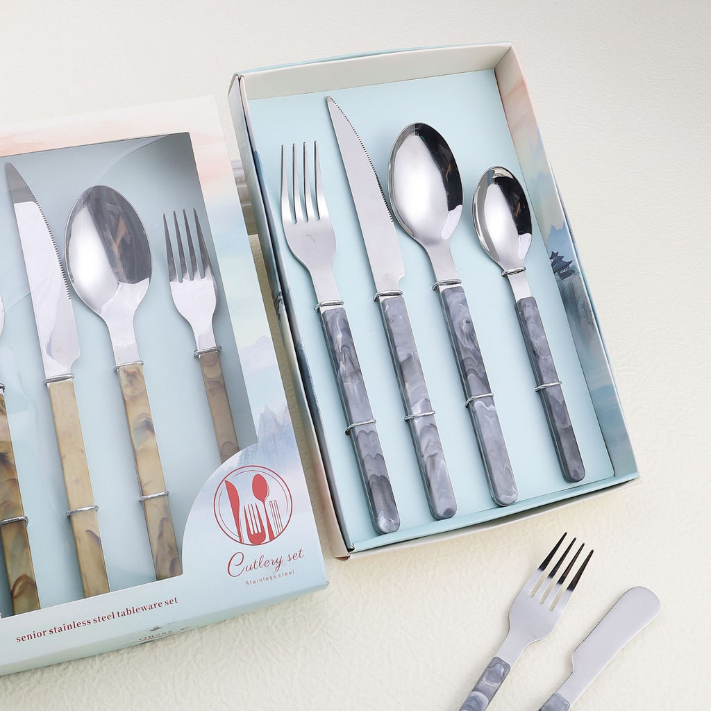 New Steak Knife and Fork Small Knife, Fork and Spoon Marble Pattern Spoon and Fork Stainless Steel Tableware Set