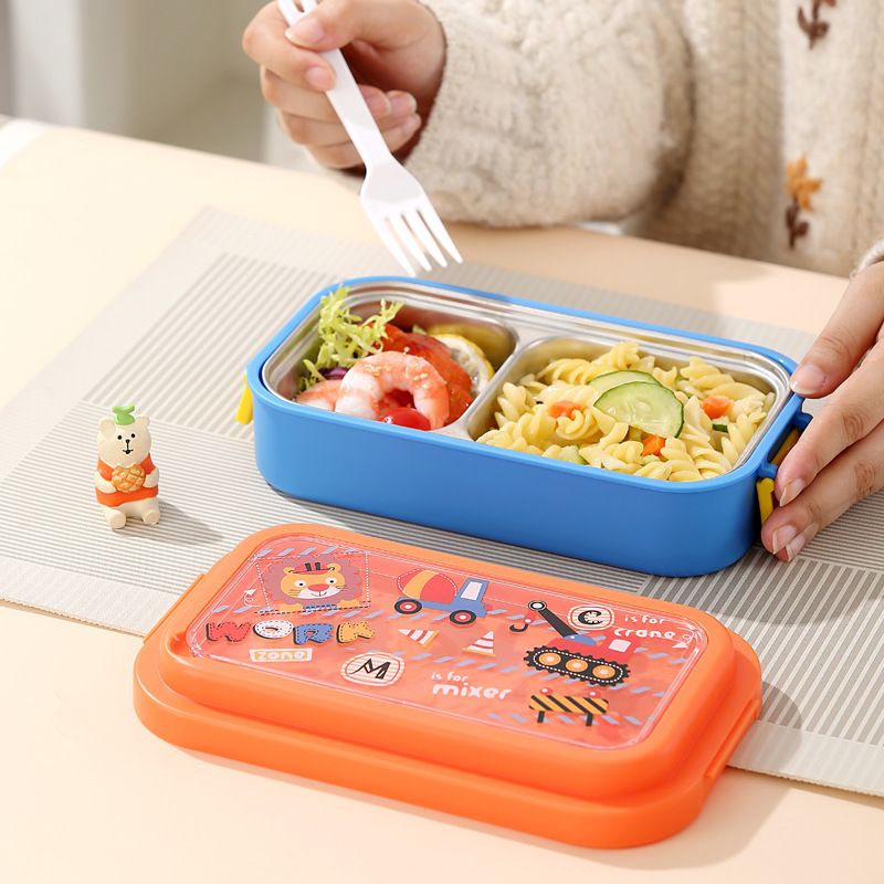Cartoon Plastic Kids Dessert Lunch Box Student 304 Stainless Steel Lunch Bento Box Cafeteria Takeout Food Container