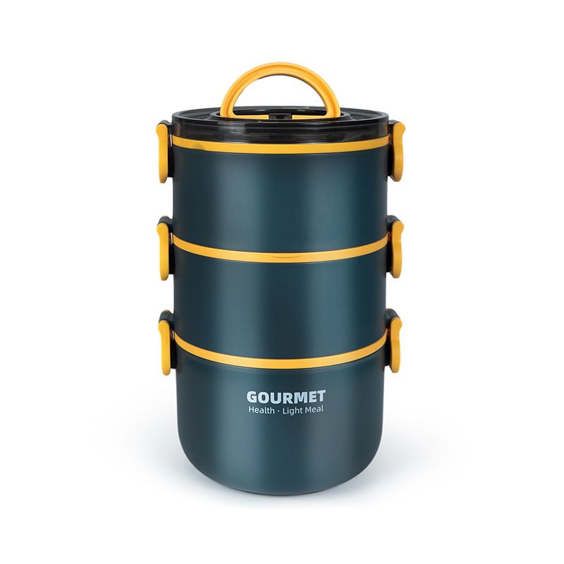 New Stainless Steel Round Lunch Box Double-Layer Student Plastic Bento Box Multi-Layer Lunch Box Portable