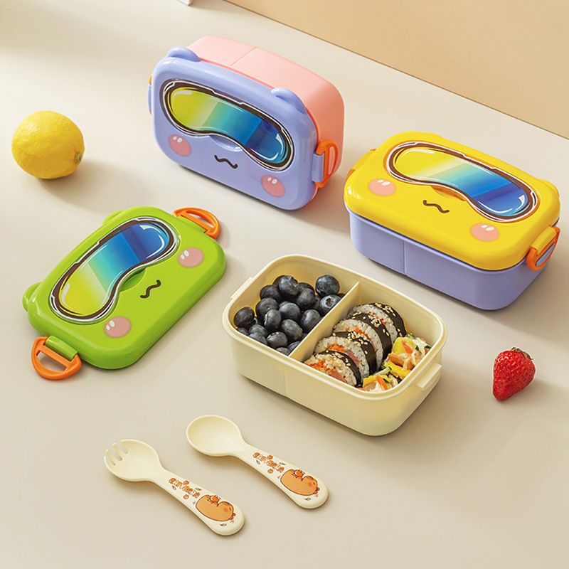 Creative Cartoon Owl Lunch Box Kids Compartment Lunch Box with Cutlery Student Portable Lunch Bento Box