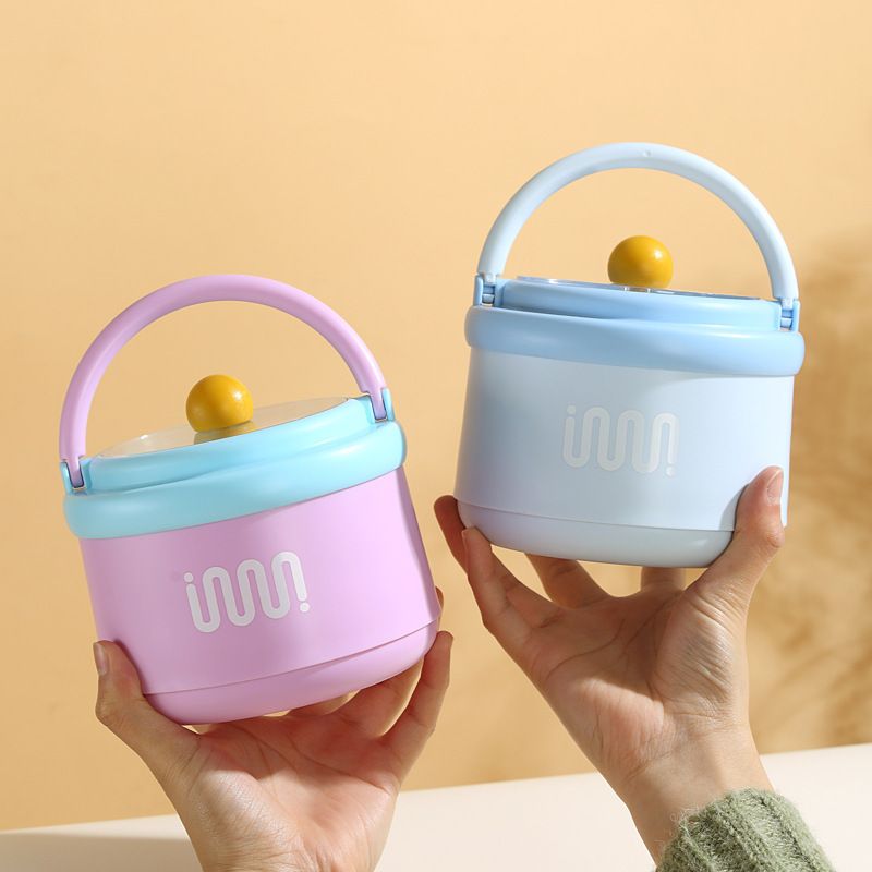 Office Worker Portable 304 Stainless Steel Soup Cup and Porridge Jar Single/Double Layer Round Bucket Lunch Box Student Bento Box