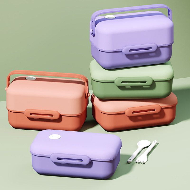 Minimalist Japanese Style Single/Double Layer Lunch Box with Handle Large Capacity Student Portable Cafeteria Takeout Lunch Box Microwave Safe Heating