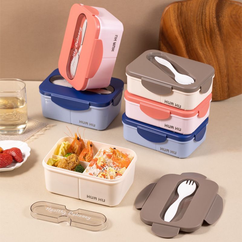 Student Minimalist Compartment Plastic Buckle Lunch Box Microwave Safe Heating Office Worker Lunch Bento Box Cafeteria Food Container