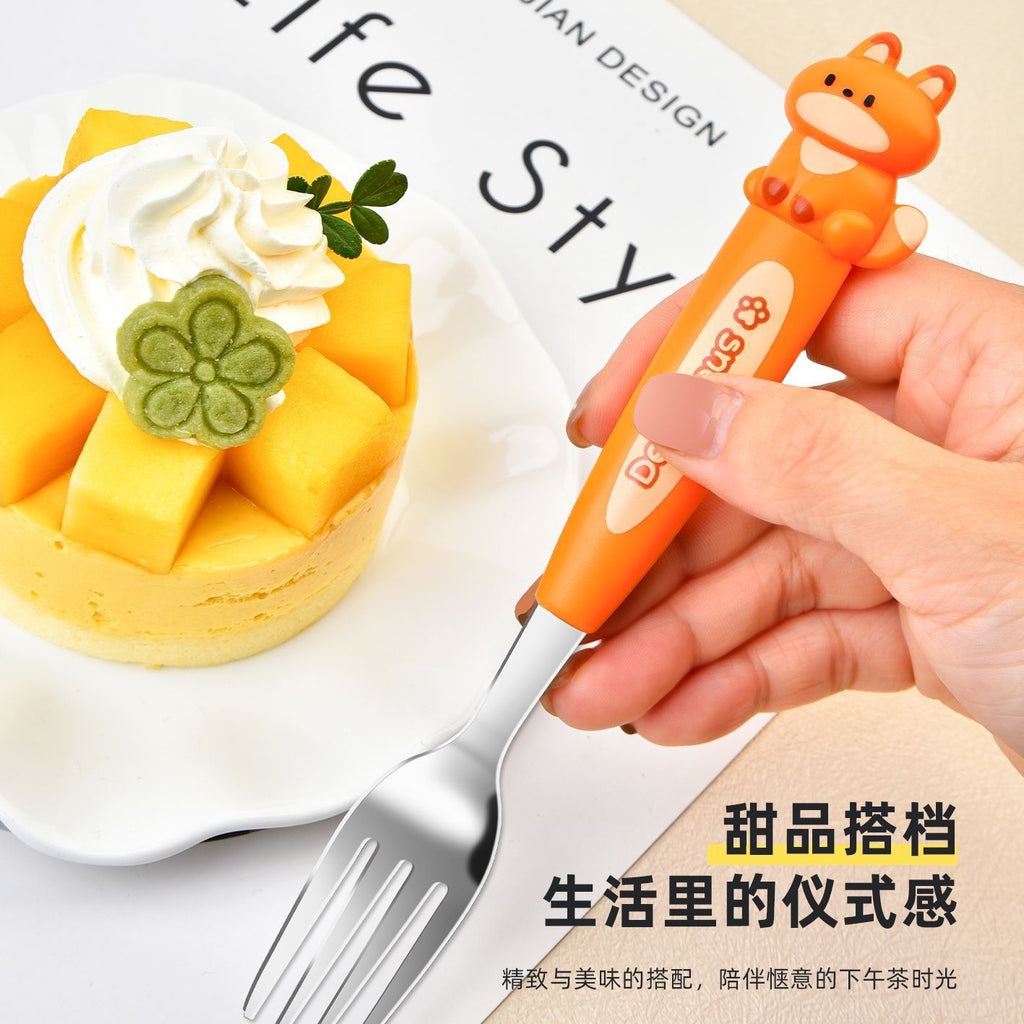 Cartoon Kitten Little Bear Kids Tableware Spoon and Fork Set Creative Gift Box Eating Stainless Steel Travel Portable Pack