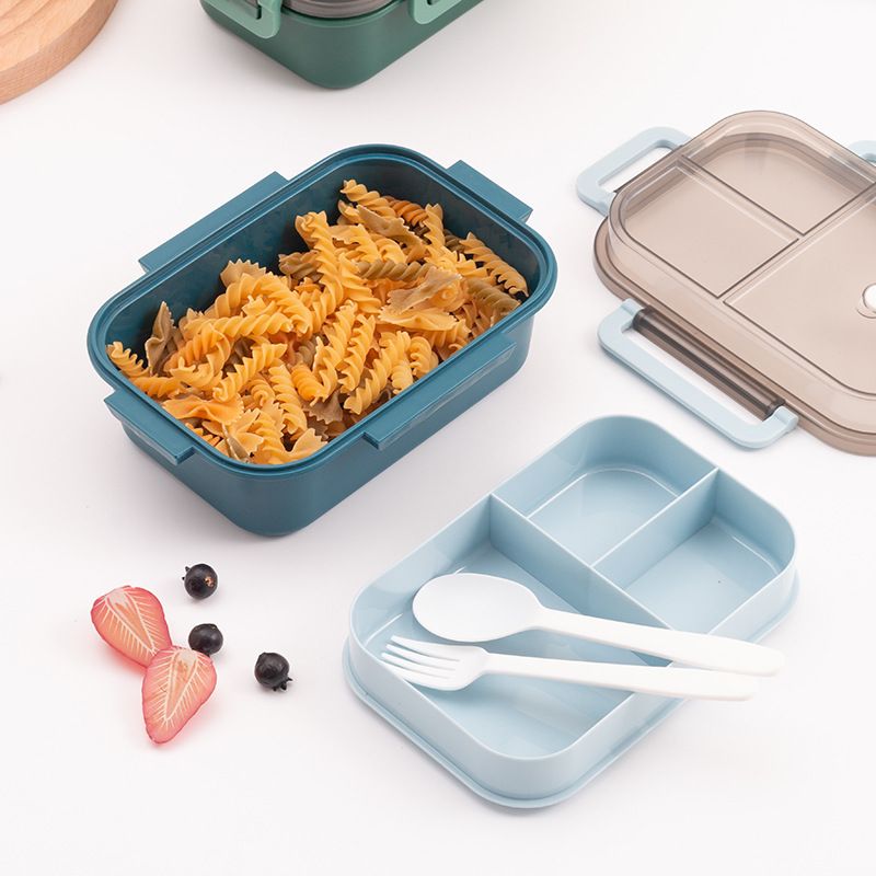 Minimalist Office Worker Double-Layer Compartment Bento Box Microwave Safe Heating Student Lunch Box Food Container with Cutlery