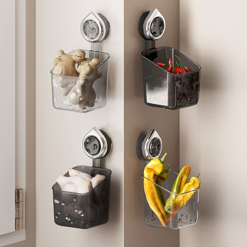 Kitchen Seasoning Ginger Garlic Box Suction Cup Wall-Mounted No-Drill Organizer Rack Bathroom Bathroom Cosmetics Storage Basket
