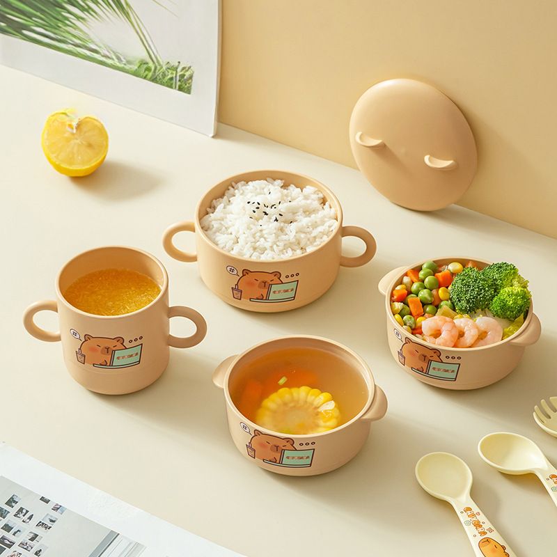 Cartoon Kids Eating Bowl Tableware Set Capybara Baby Kindergarten 5 pcs Set with Cutlery