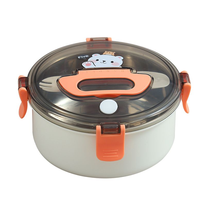 Cartoon Little Bear 304 Stainless Steel Round Lunch Box Water-Fillable Heating Student Lunch Bento Box Travel