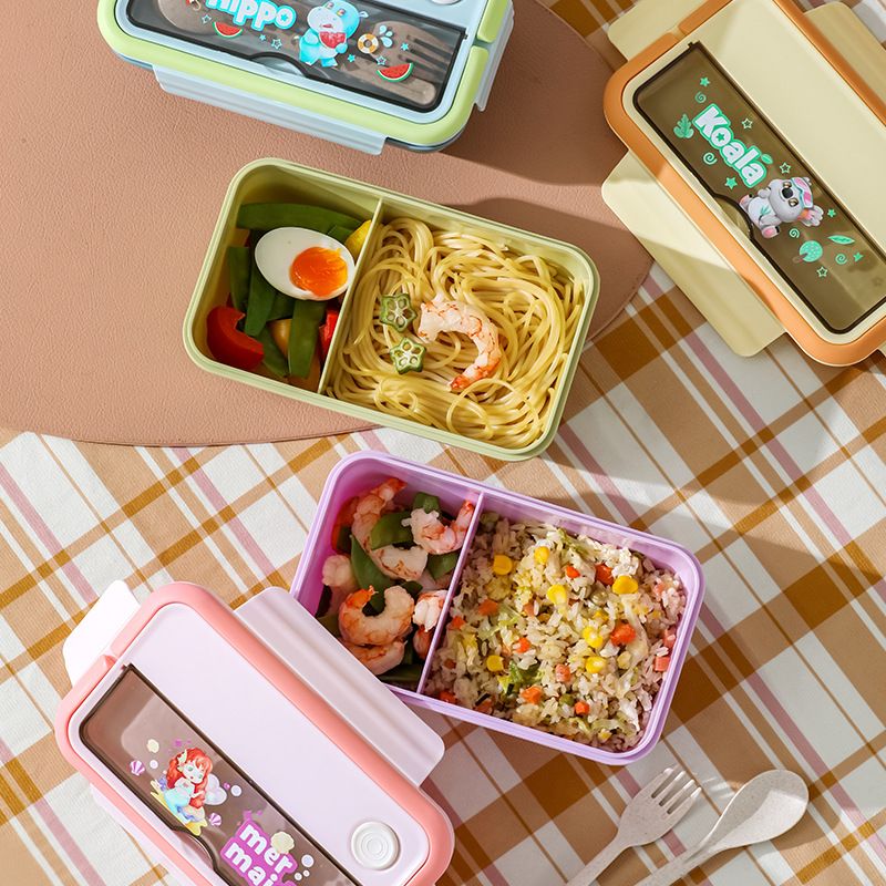 Student Cartoon Compartment Cafeteria Takeout Lunch Box Microwave Safe Bento Box with Lid Food Container