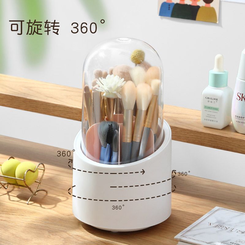 Girls Dorm Desktop with Lid Makeup Brush Lipstick Compartment Storage Household Rotating Storage Storage Box