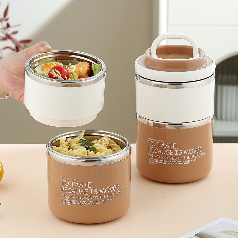 Creative Student Single/Double Layer 304 Stainless Steel Round Bucket Lunch Box Office Worker Portable Lunch Bento Box with Lid