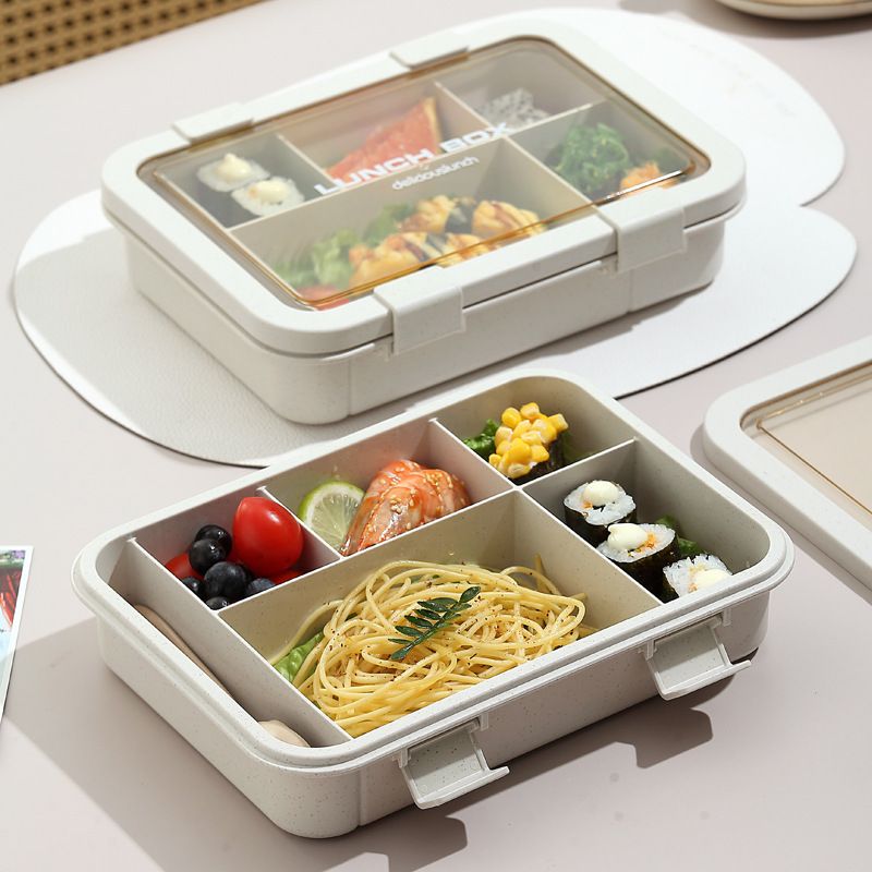 Office Worker Microwave Safe Compartment Lunch Box Student with Lid Takeout Bento Box with Cutlery