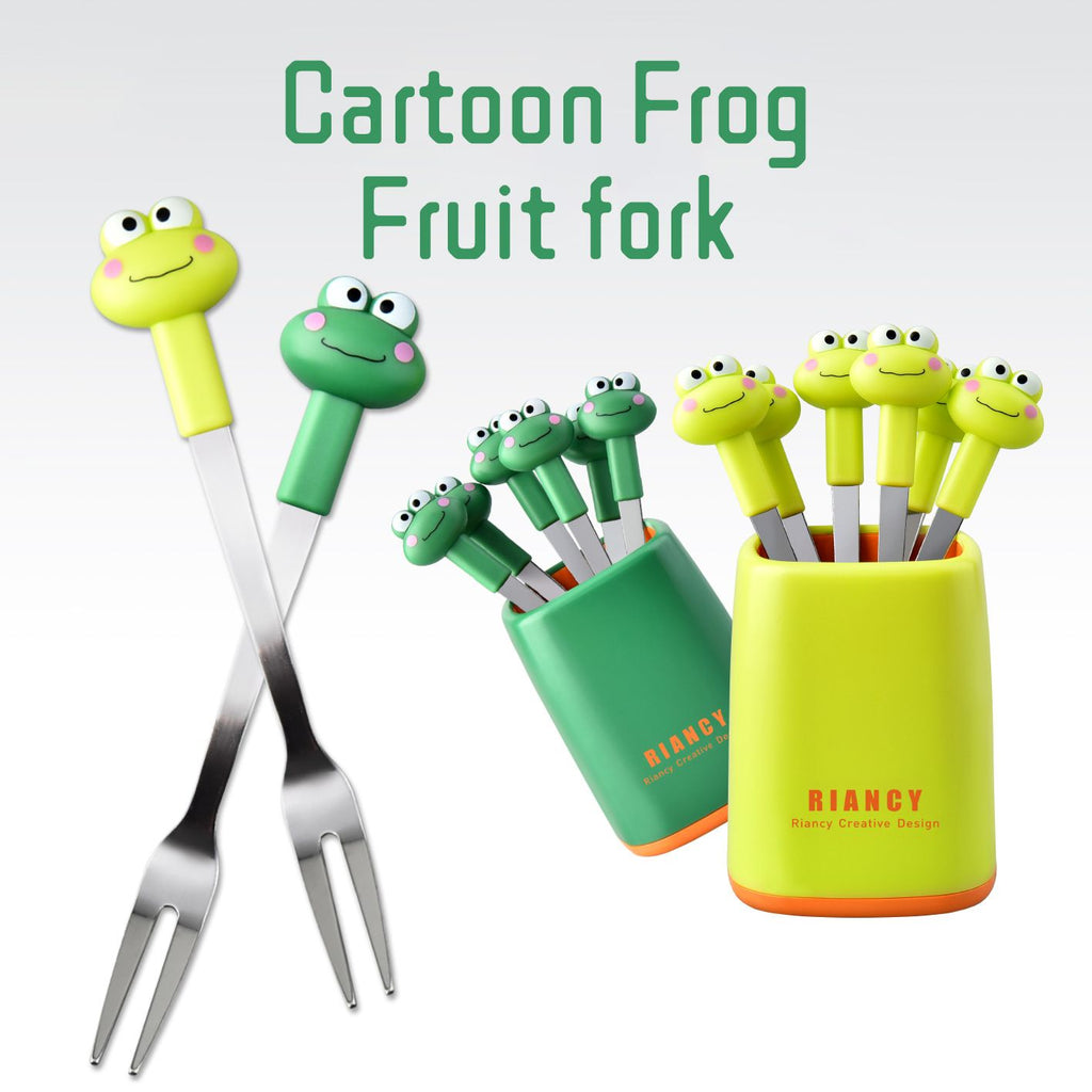 Kids Cartoon Frog Stainless Steel Fruit Fork Cute and Fun Dessert Restaurant Dessert Cake 6-Piece Set Set Gift