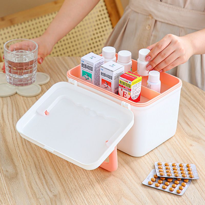 Household Portable Double-Layer Pill Box Large Capacity Desktop Bedroom Stationery Perler Beads Storage Box