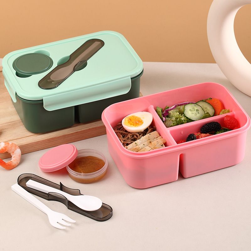 Office Worker Large Capacity Lunch Box Sauce Box Microwave Safe Student Bento Box with Cutlery