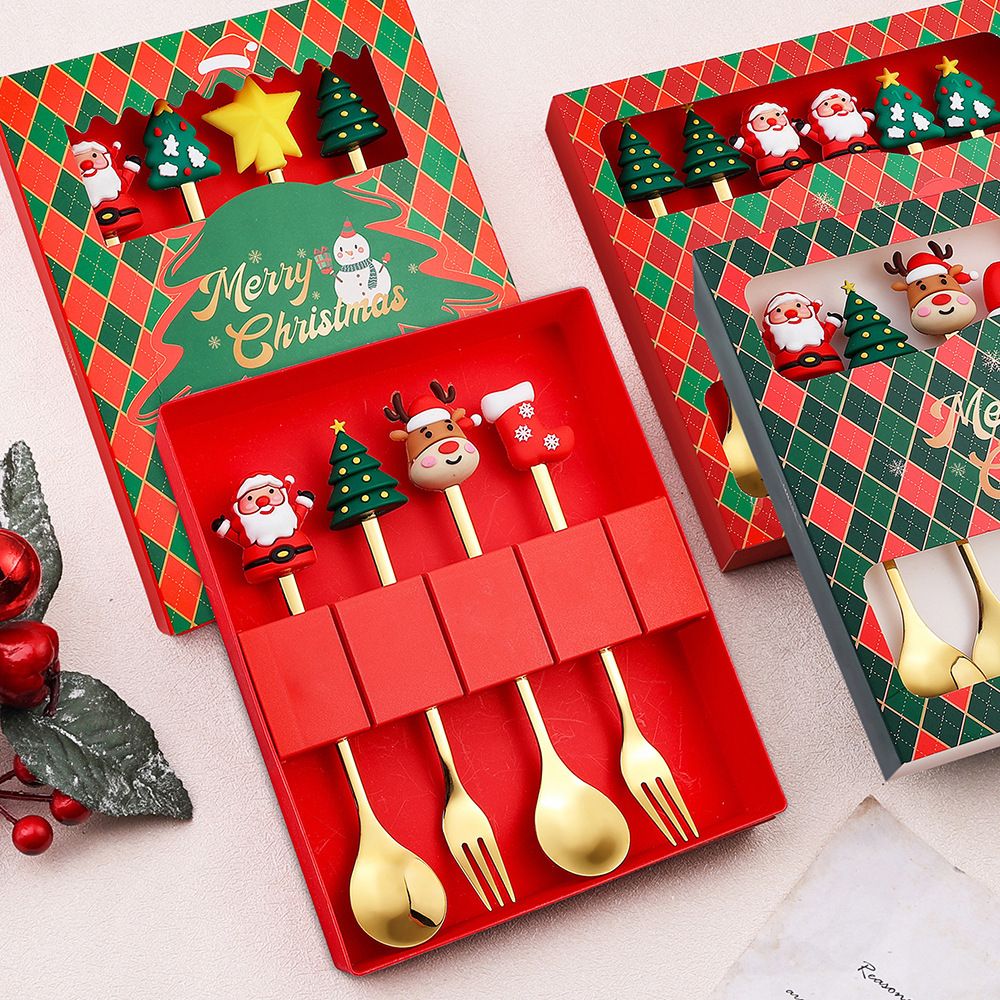 Spoon Christmas Spoon Tableware Santa Claus Reindeer Christmas Set Spoon Gift