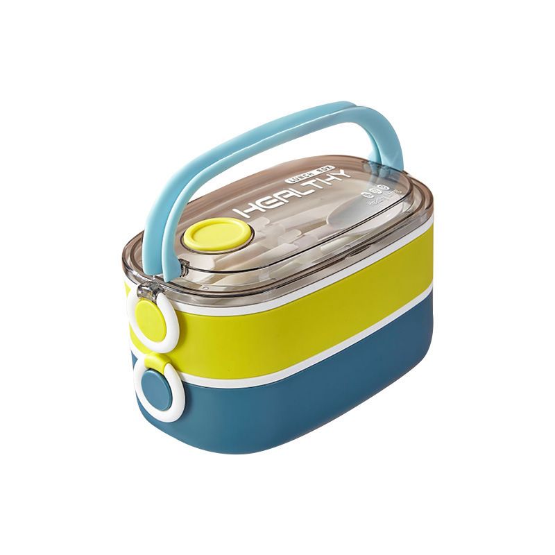 Office Worker Japanese Style Portable Portable Stainless Steel Double-Layer Lunch Box with Cutlery Student Stylish Lunch Box