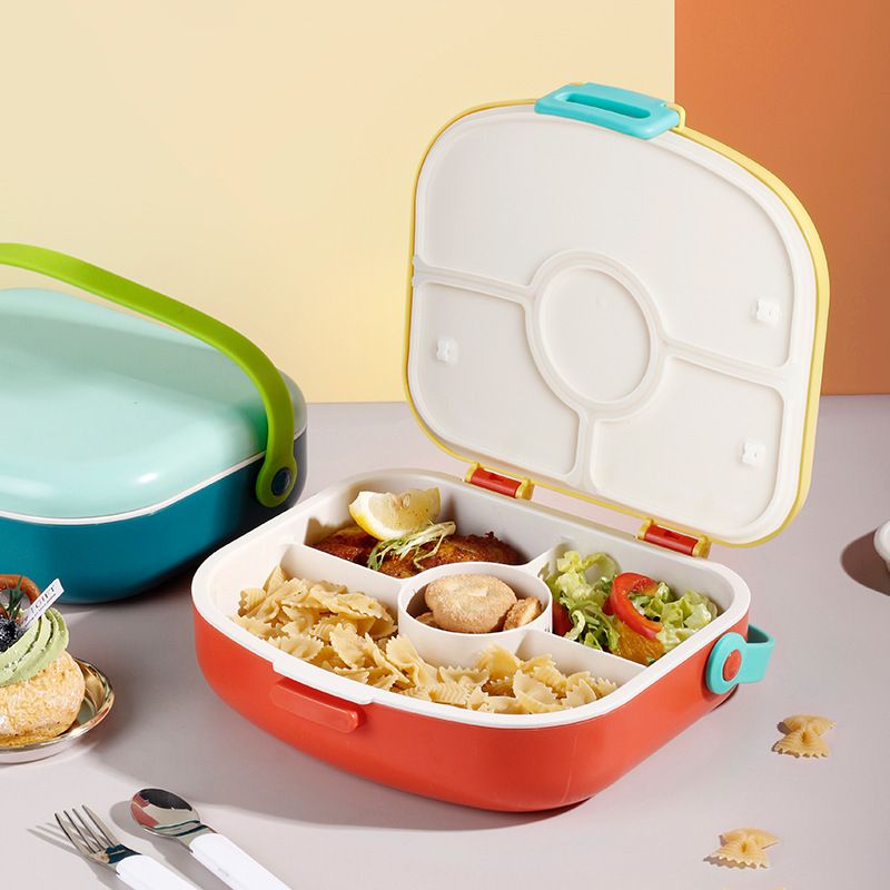 Creative Student Japanese Style Compartment Lunch Box with Handle with Cutlery Kids Travel Portable Lunch Bento Box Food Container