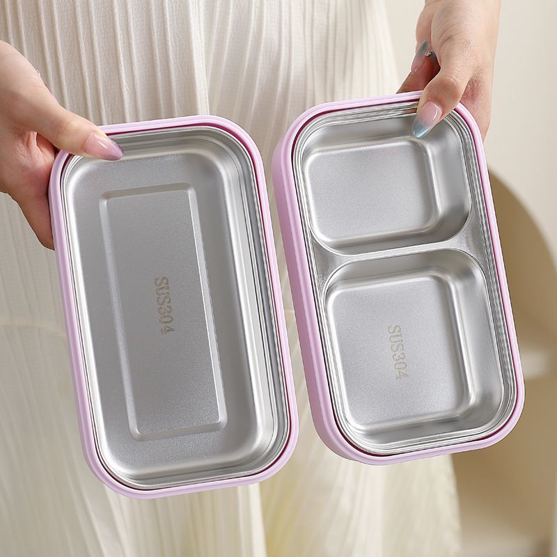 Student 304 Stainless Steel Lunch Box Office Worker Buckle Lunch Bento Box Plastic Food Container Compartment Spoon and Fork Cutlery