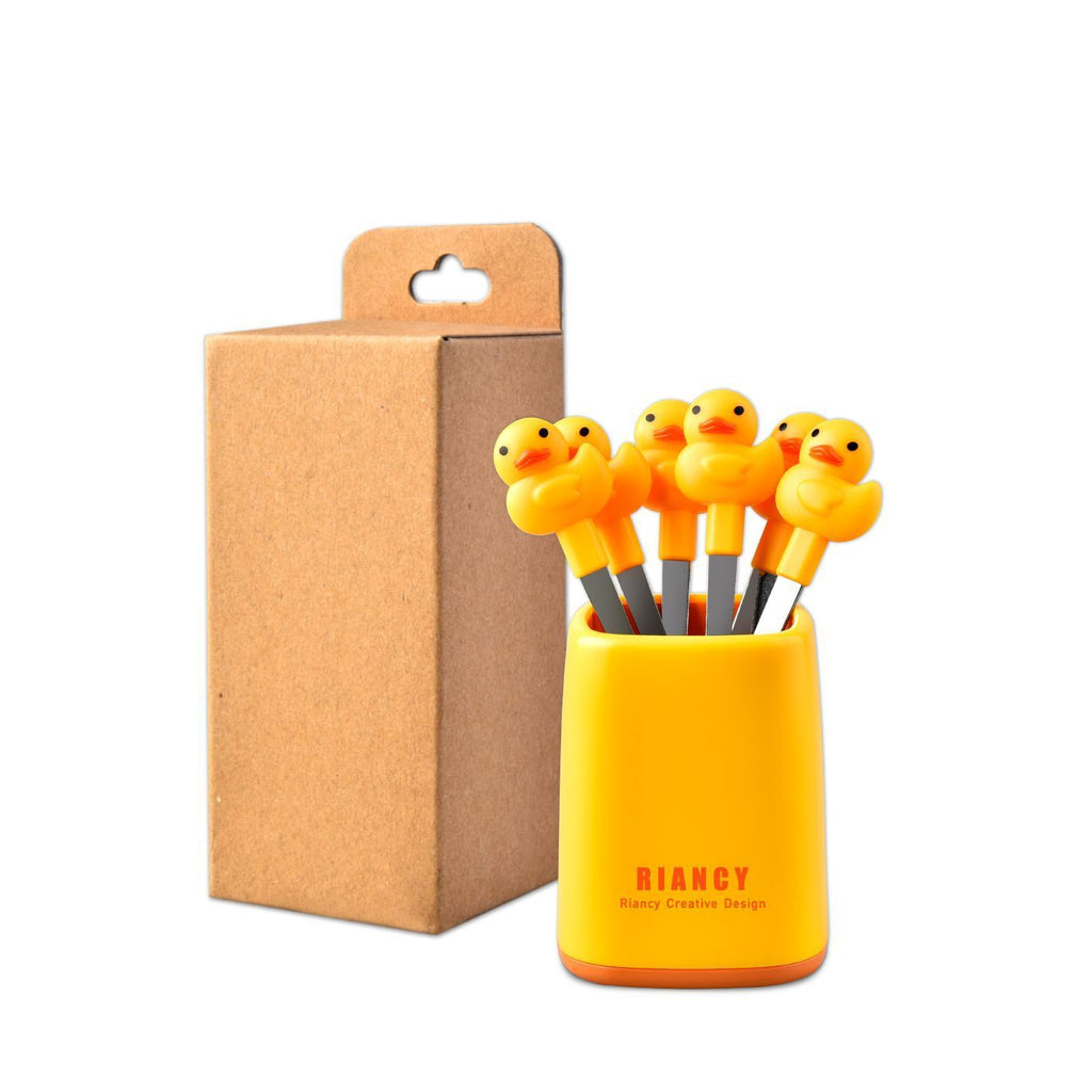 Cartoon Kids Duckling Stainless Steel Fruit Fork Dessert Dessert Cake 6-Piece Set Set Gift