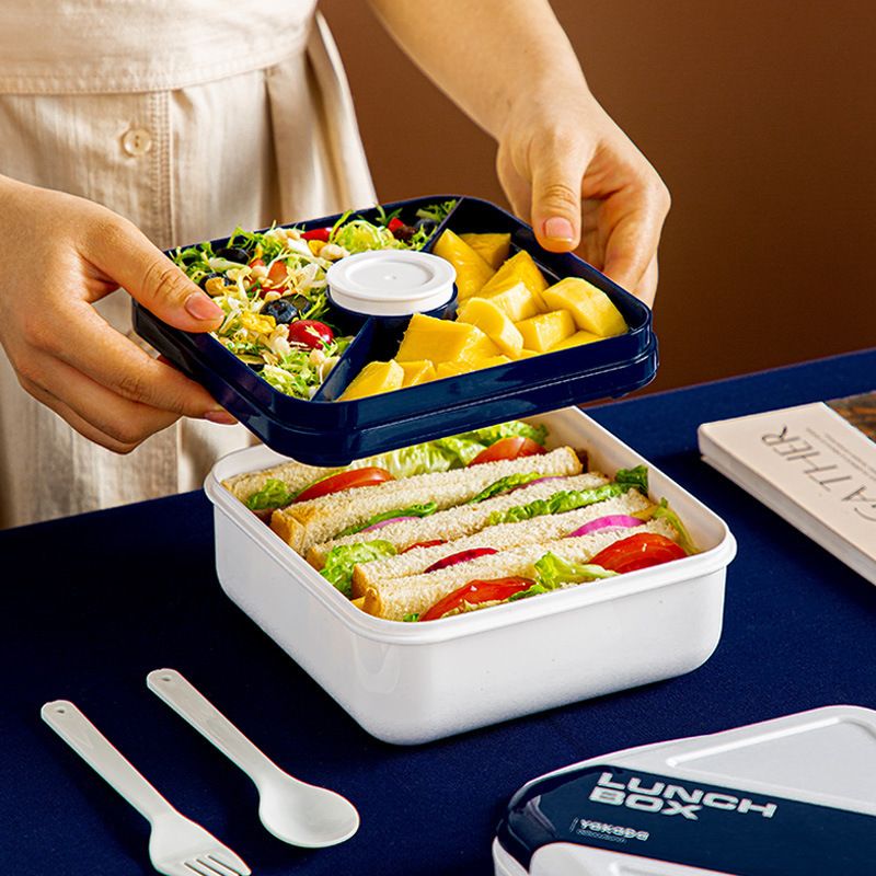 Minimalist Student Compartment Plastic Lunch Box Office Worker Lunch Bento Box Microwave Safe Heating Food Container