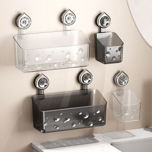 Creative Bathroom Light Luxury Suction Organizer Rack Cosmetics Storage Basket Restroom Draining No-Drill Wall-Mounted