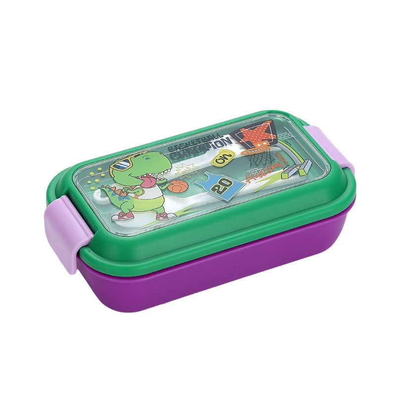 Kids Cartoon Plastic Compartment Lunch Box Dessert Food Container Student Lunch Bento Box with Lid Tableware Spoon and Fork