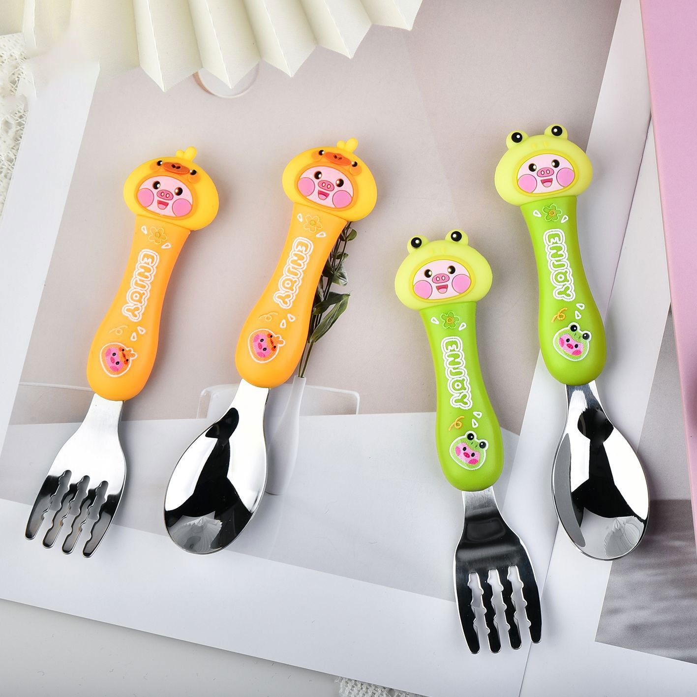 Cartoon Kids 304 Stainless Steel Tableware Set 2-Piece Set Gift Portable Student Spoon and Fork Set
