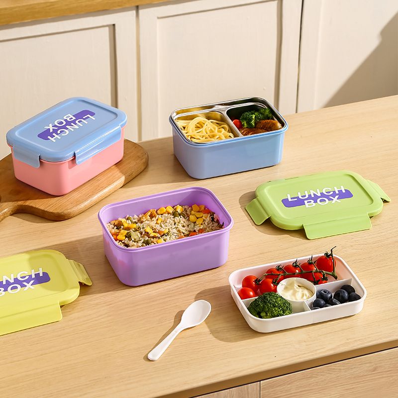 Minimalist Student 304 Stainless Steel Buckle Compartment Lunch Box Adult Lunch Bento Box with Lid Double-Layer Food Container
