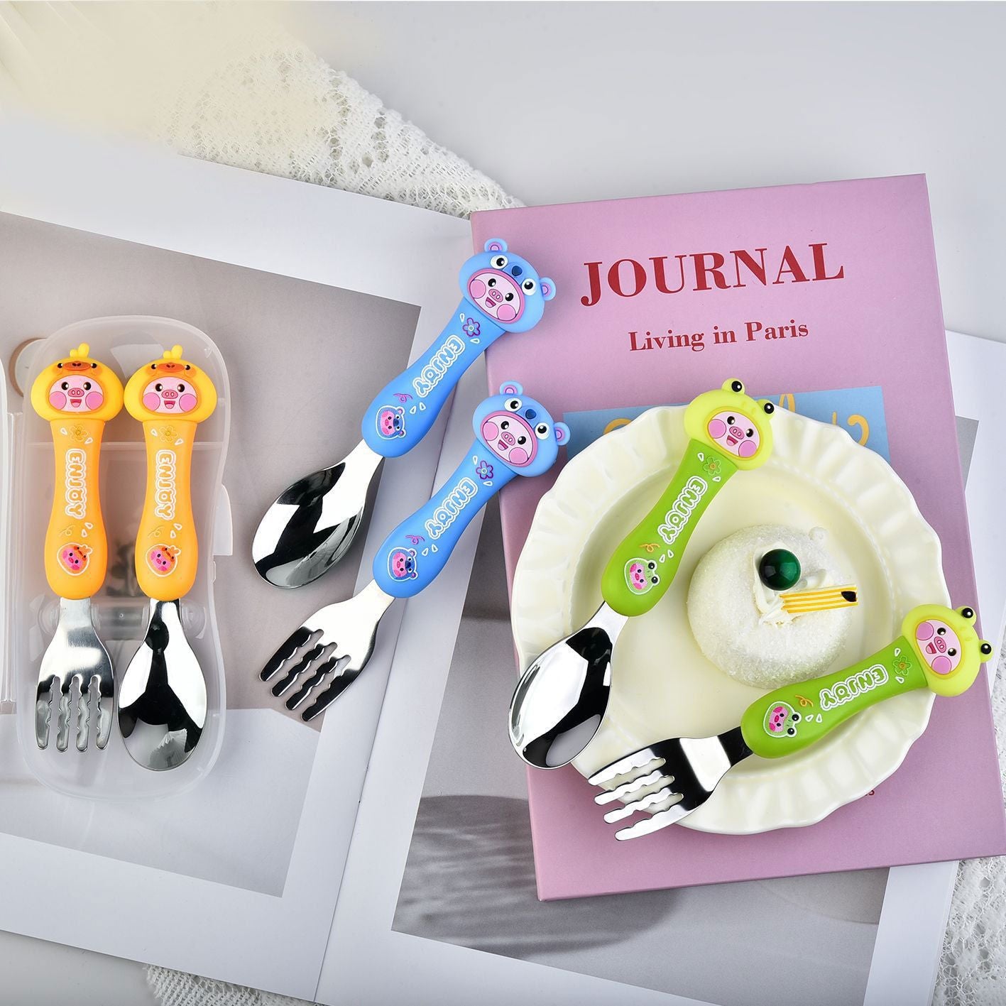 Cartoon Kids 304 Stainless Steel Tableware Set 2-Piece Set Gift Portable Student Spoon and Fork Set
