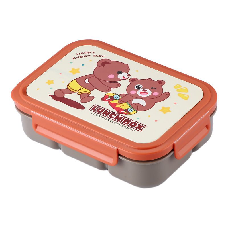 Cartoon Kids Compartment Plastic Lunch Box Large Capacity Student Lunch Bento Box Sauce Compartment Camping Food Container