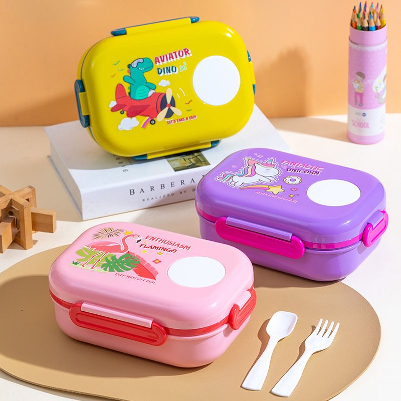 Fiambrera Bento de plástico al por mayor, recipiente de alimentos apilable, de dibujos animados