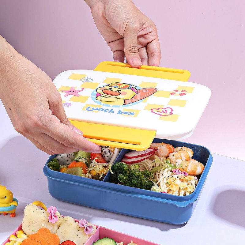Cartoon Compartment Plastic Lunch Box and Water Cup Set Student Lunch Bento Box Microwave Safe Travel Food Container