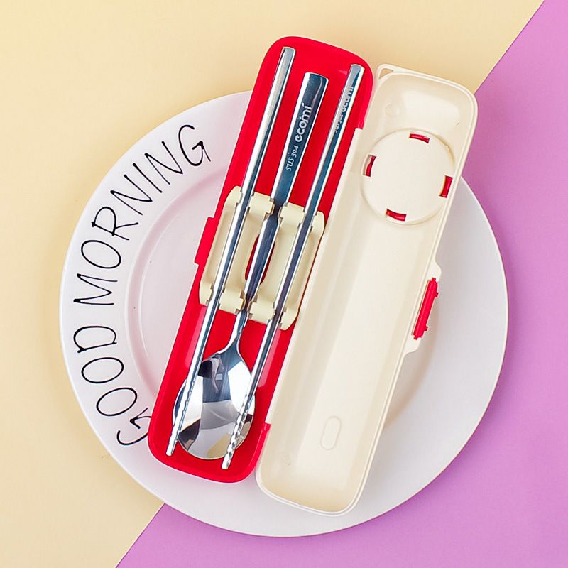 Dopamine Student 304 Stainless Steel Spoon and Chopsticks Tableware Set Portable Travel 2-Piece Set with Box Gift Tableware Pack