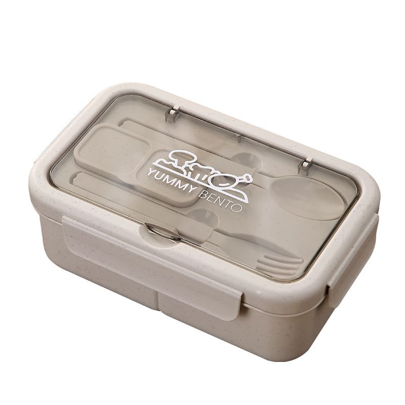 Minimalist Student Japanese Style Compartment Plastic PP Lunch Box Office Worker Cafeteria Takeout Lunch Bento Box with Lid Spoon and Fork