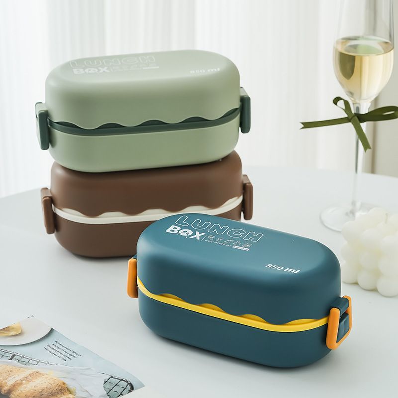 Minimalist Student Double-Layer Lunch Bento Box Travel Portable Plastic Compartment Lunch Box Microwave Safe