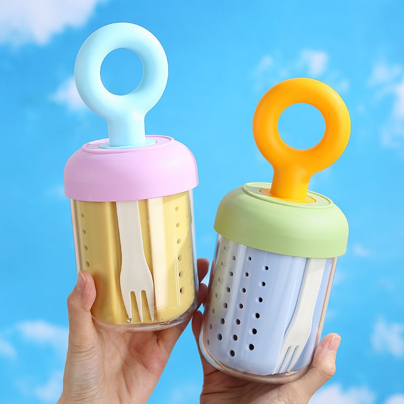 Stylish Student Oatmeal Cup Yogurt Cup Outdoor Picnic Camping Double-Layer Fruit Cup Fork Draining