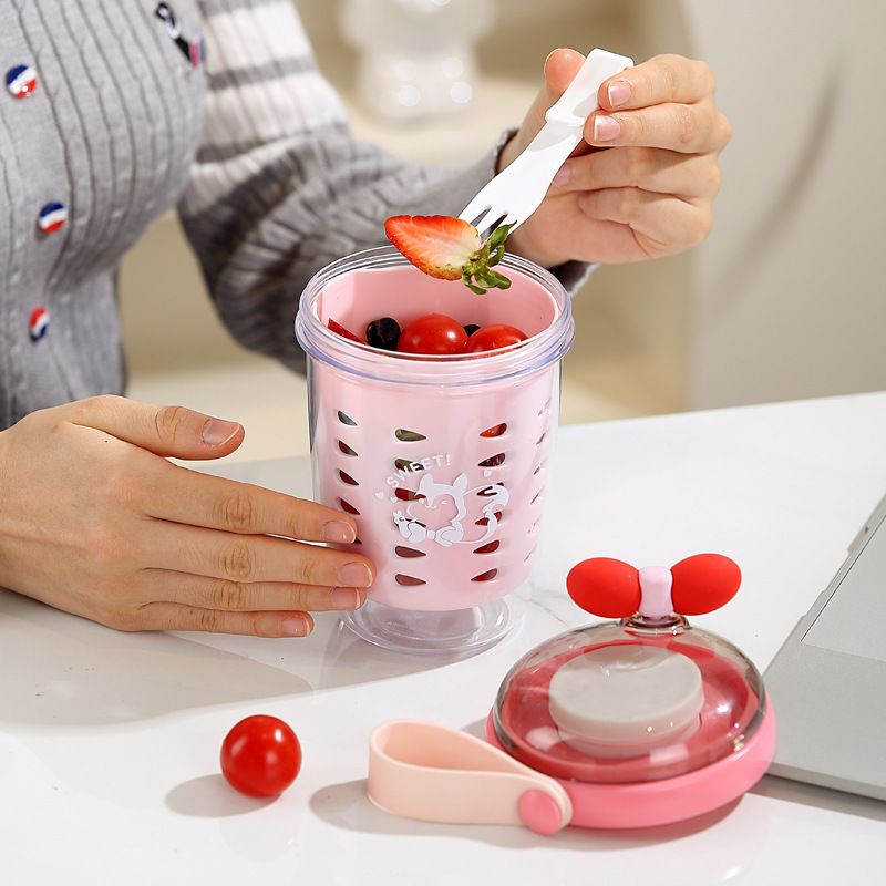 Minimalist Student Double-Layer Draining Salad Cup Stylish Girls Oatmeal Cup Outdoor Picnic Fruit Cup