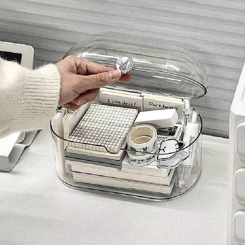 Student Dorm Desktop Stationery Transparent Storage Box Girls Office Cosmetics Lipstick Perler Beads Organizer Box with Lid