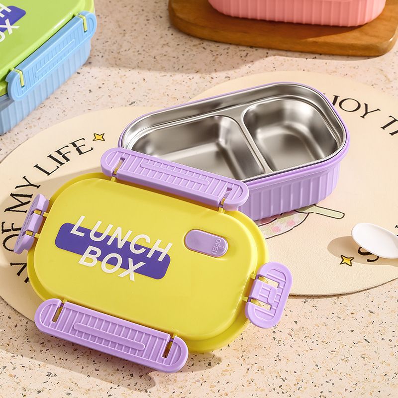 Minimalist Student 304 Stainless Steel Buckle Compartment Lunch Box Adult Lunch Bento Box with Lid Double-Layer Food Container