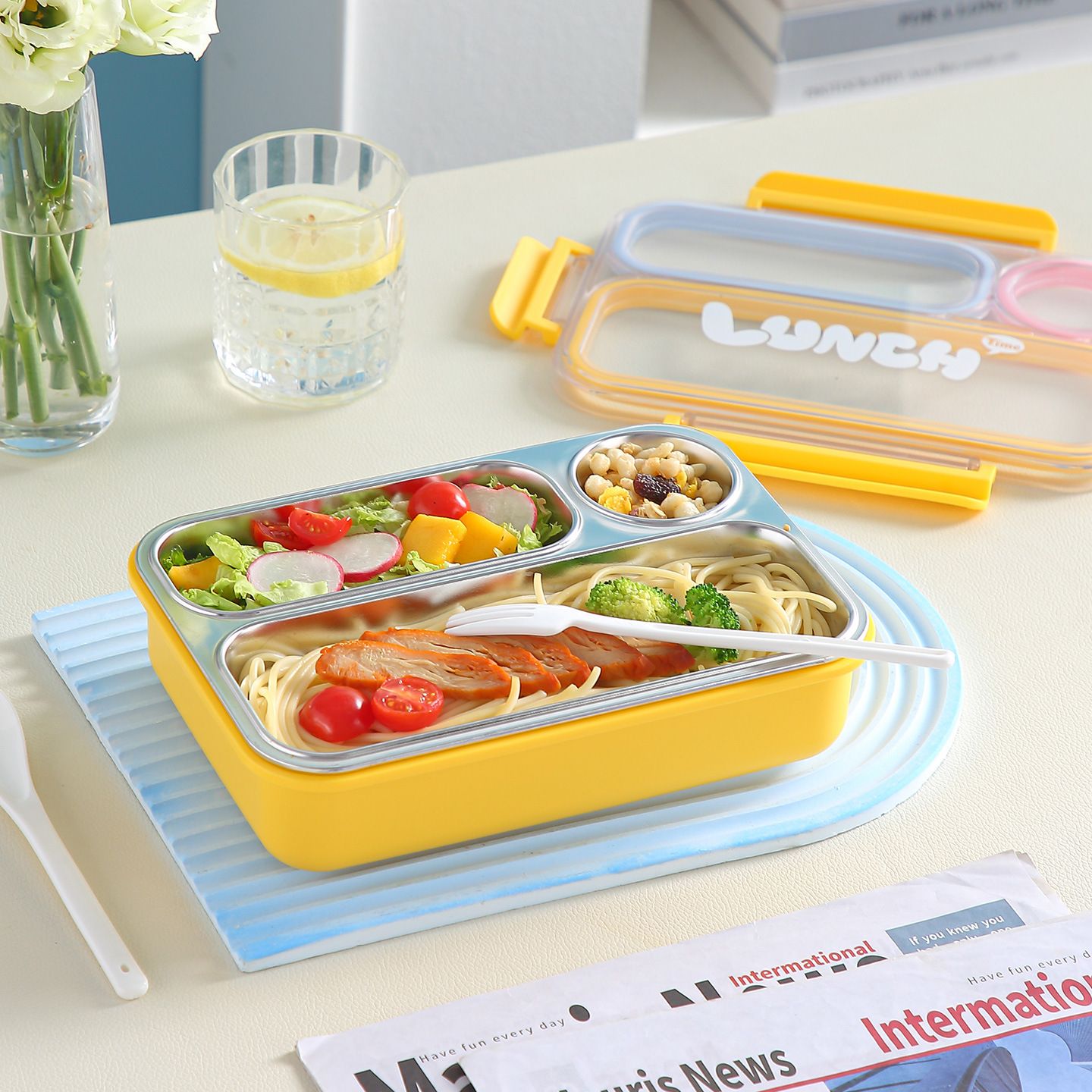Stylish Student 304 Stainless Steel Compartment Lunch Box Office Worker Portable Buckle Lunch Bento Box Food Container
