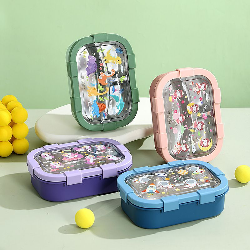 Student 304 Stainless Steel Cartoon Compartment Lunch Box Office Worker Cafeteria Takeout Bento Box Travel Food Container