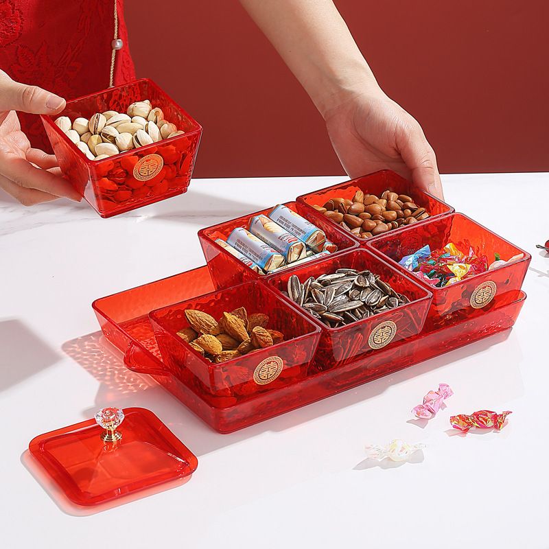 Living Room Household Compartment Candy Plate Snack Dessert Candy Box with Lid Festive Nuts Sunflower Seeds Dried Fruit
