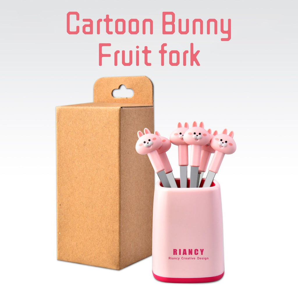 Cartoon Rabbit Kids Stainless Steel Fruit Fork Cute and Fun Dessert Restaurant Dessert Cake 6-Piece Set Set Gift
