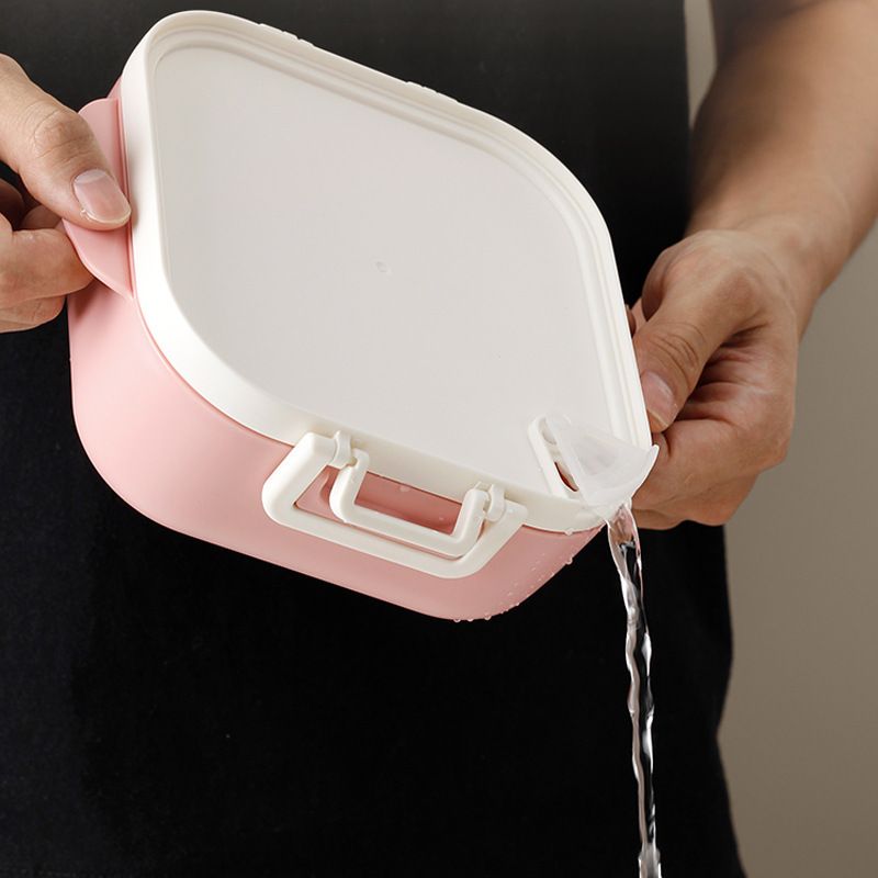 Student Dorm Square Draining Lunch Box Kids Lunch Bento Box Food Container with Cutlery